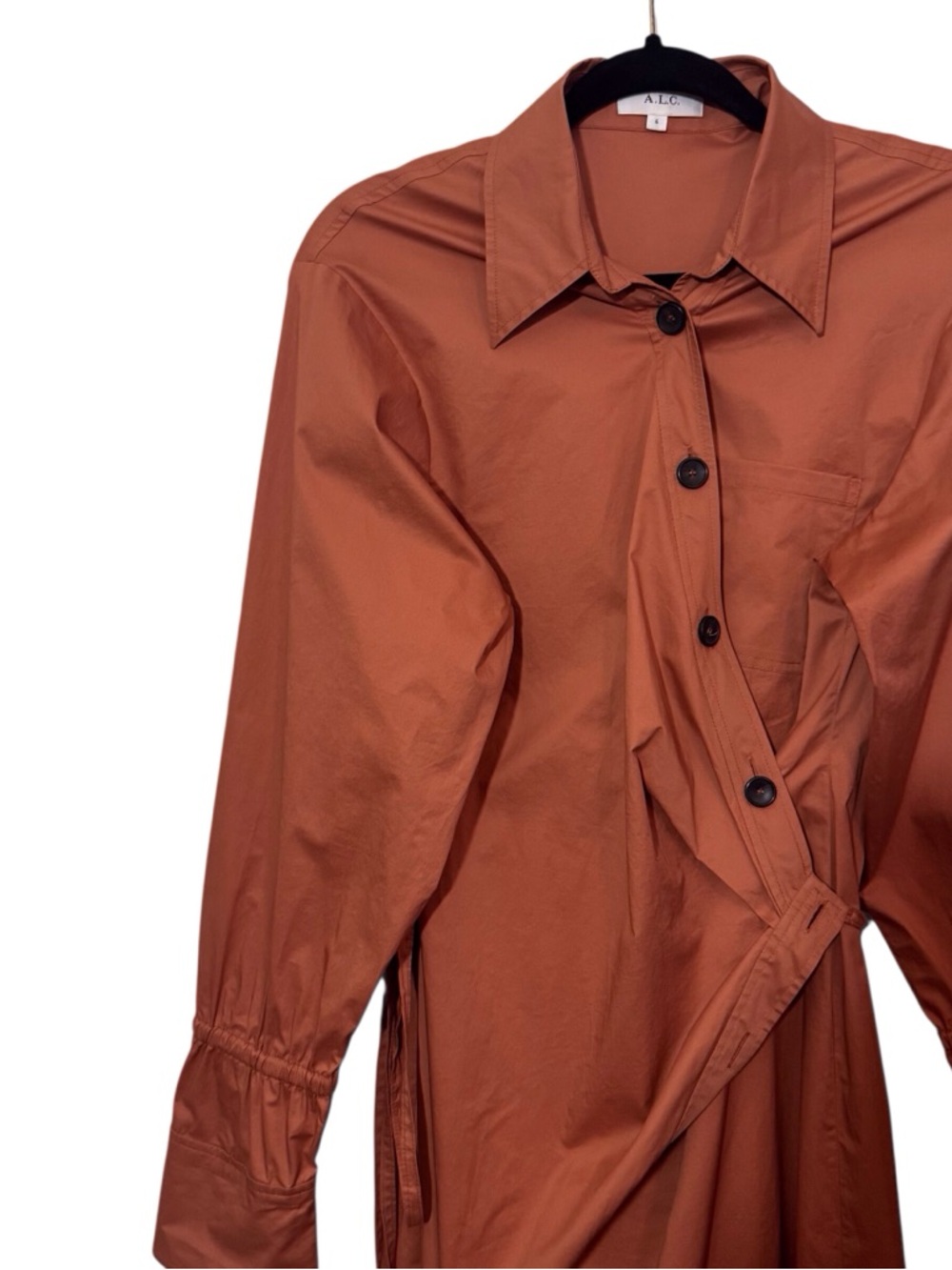 A.L.C. Size 6 Rust Orange Calvin Wrap Midi Dress Modest Contemporary Long Sleeve - Picture 3 of 10